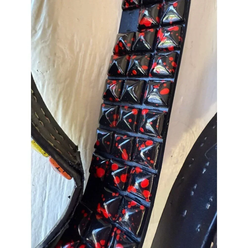 Lot of 2 Studded Punk Rock Belts – Splatter Paint & Red/Black